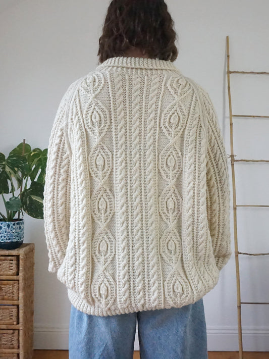 Chunky Wool Aran Cardigan - XXL
