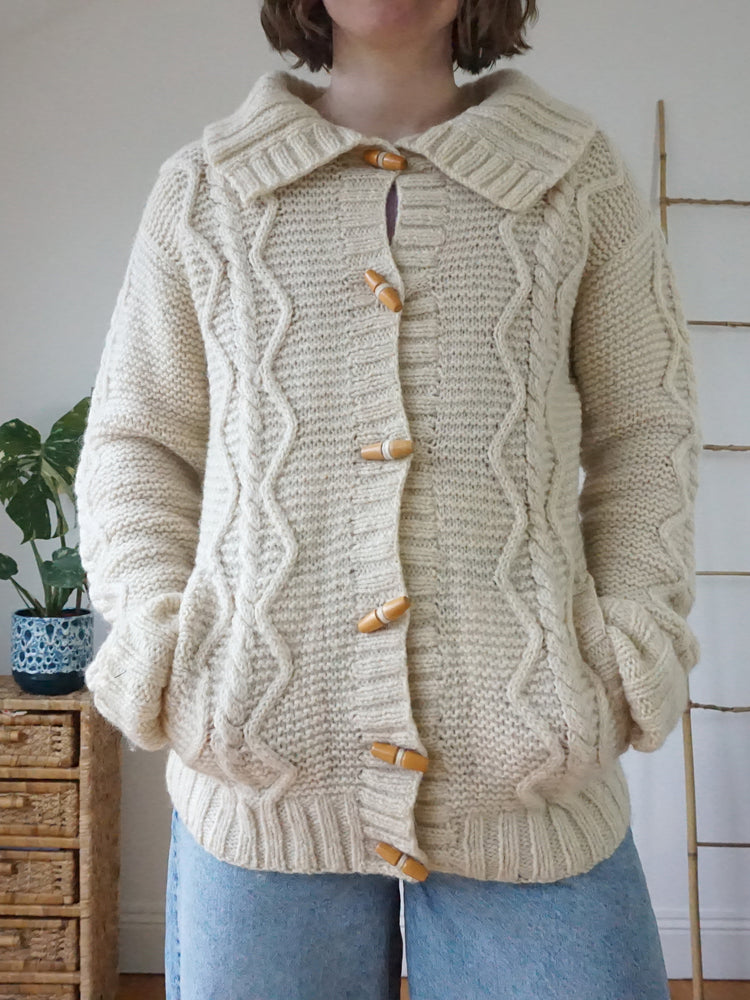 Toggle Button Aran Cardigan - L
