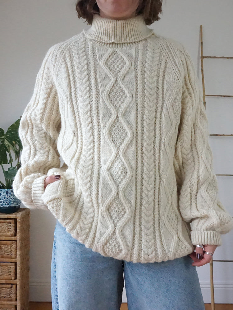 Aran Chunky Turtleneck Jumper - XL