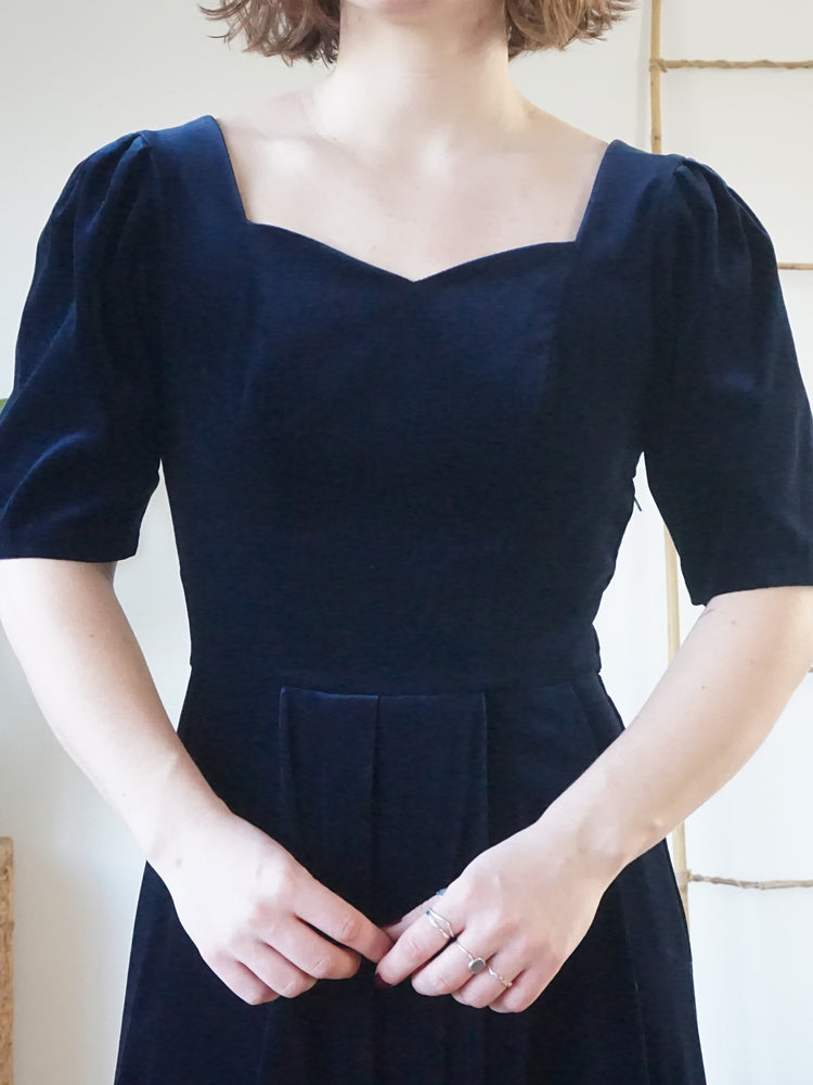 Laura Ashley Navy Velvet Dress - S