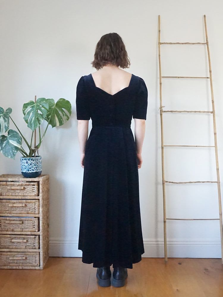 Laura Ashley Navy Velvet Dress - S