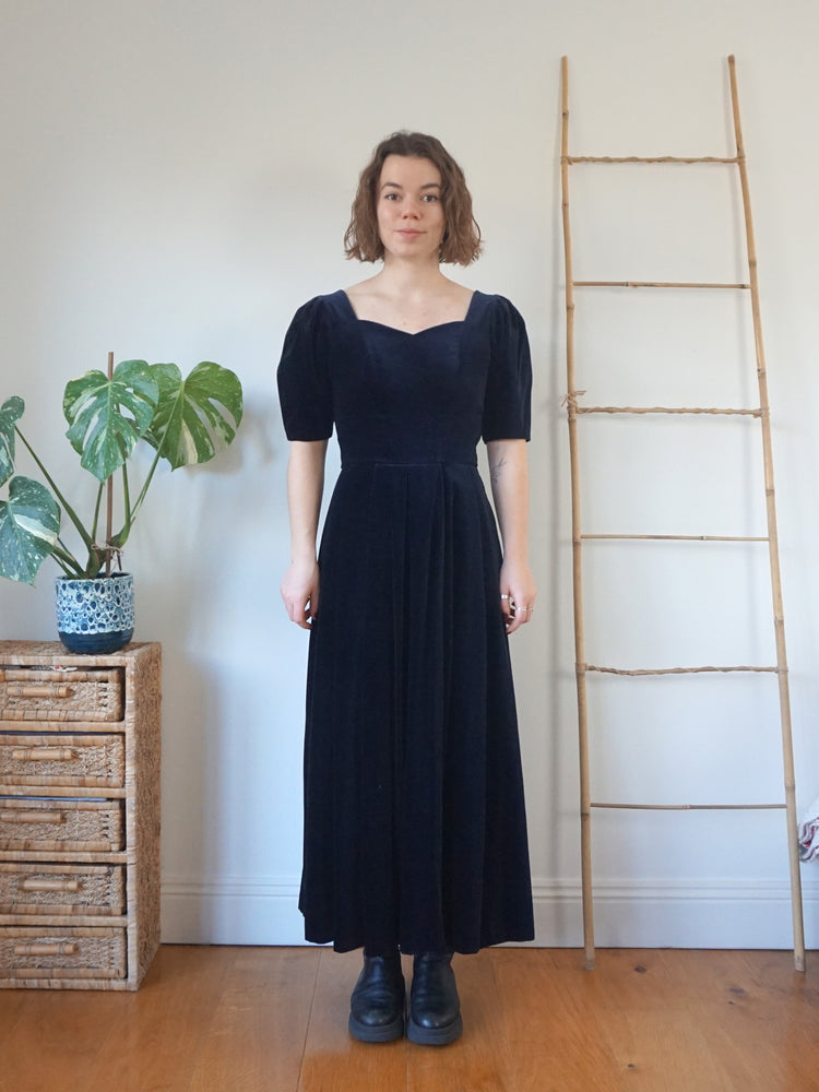 Laura Ashley Navy Velvet Dress - S