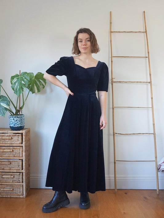 Laura Ashley Navy Velvet Dress - S