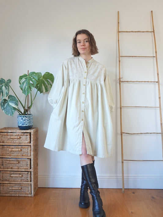 Floral Embroidered Smock Dress - XL