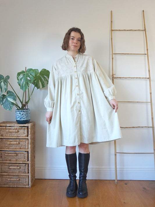 Floral Embroidered Smock Dress - XL