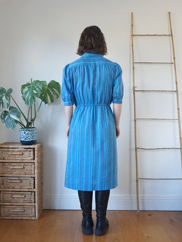 Blue Striped Midi Dress - L
