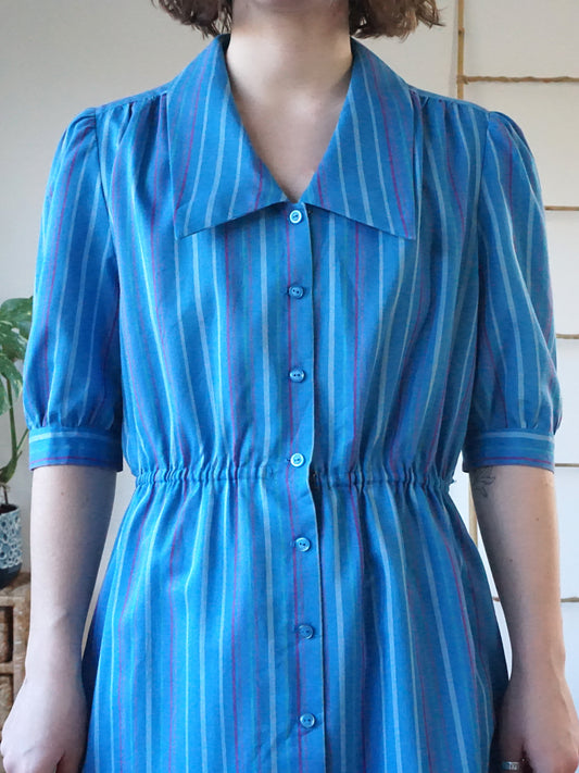 Blue Striped Midi Dress - L