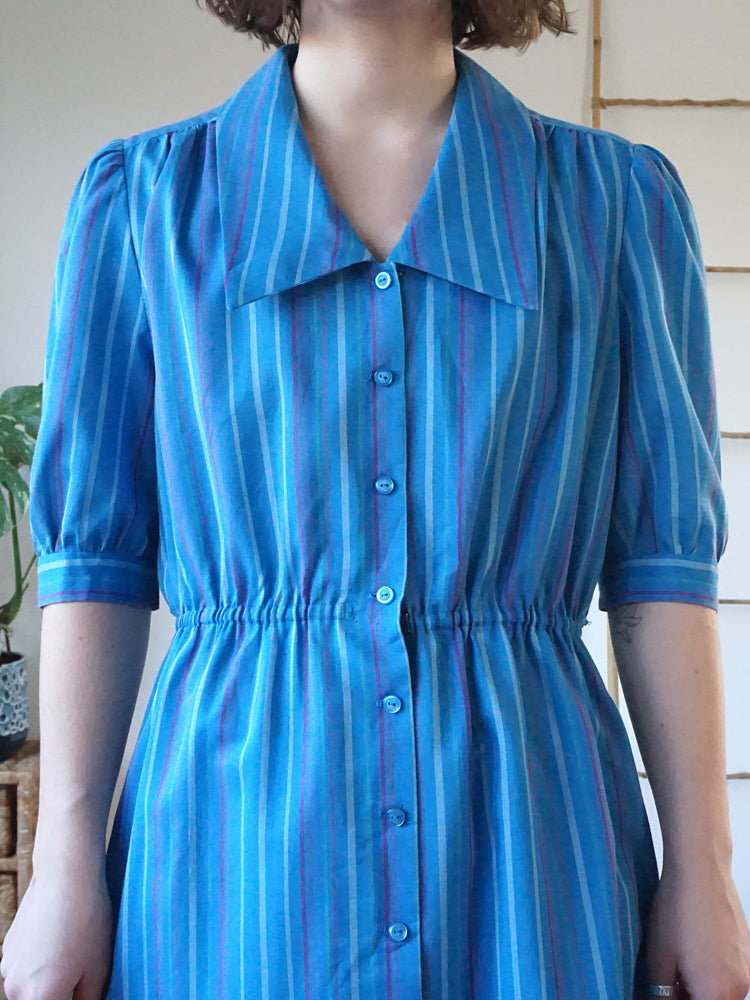 Blue Striped Midi Dress - L