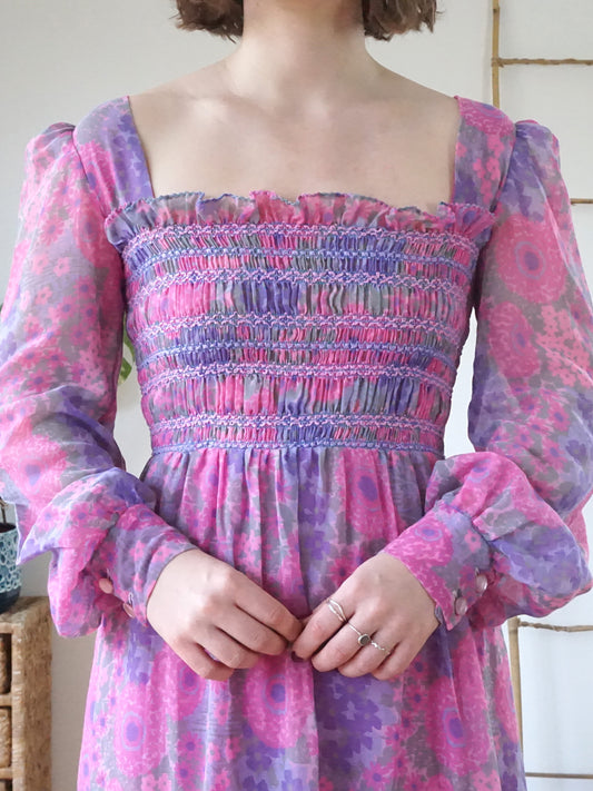 Pink & Purple Smocked Dress - S