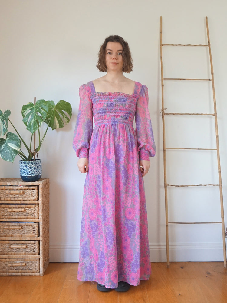 Pink & Purple Smocked Dress - S