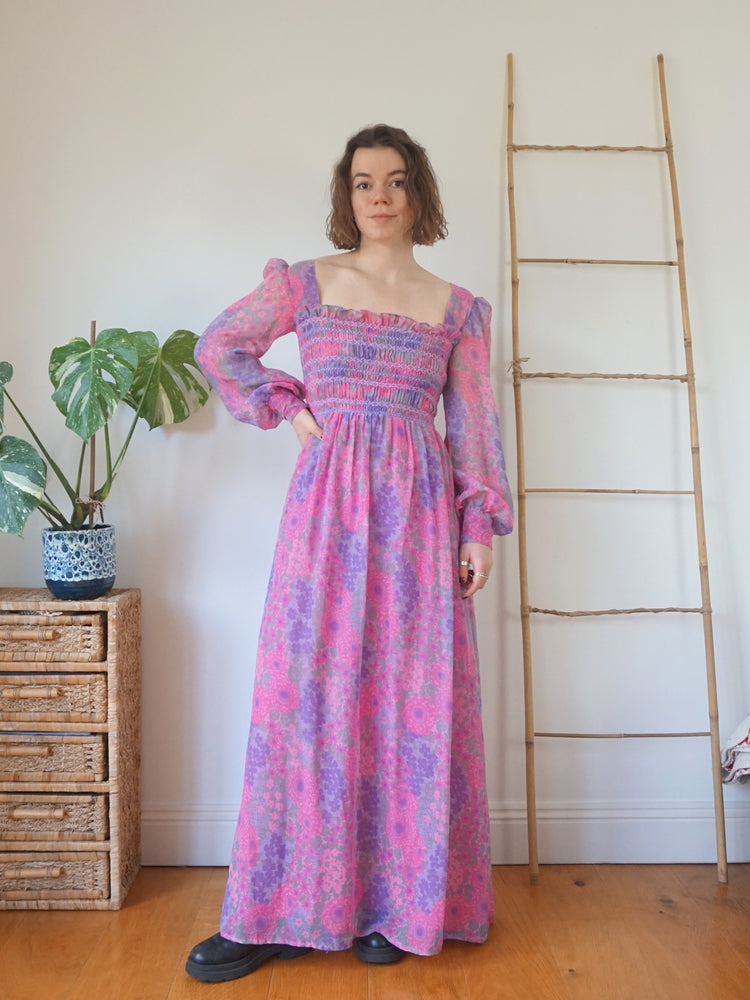 Pink & Purple Smocked Dress - S