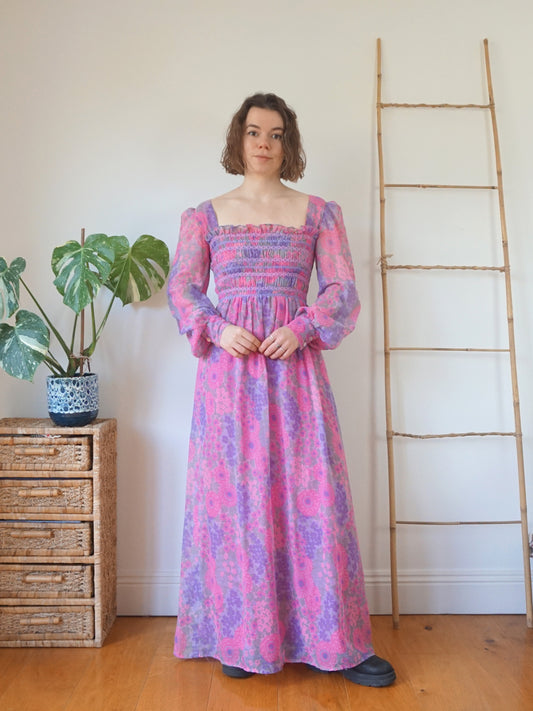 Pink & Purple Smocked Dress - S