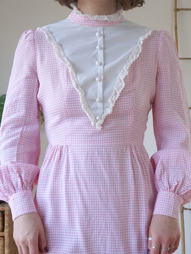 Pink Gingham Maxi Dress - S