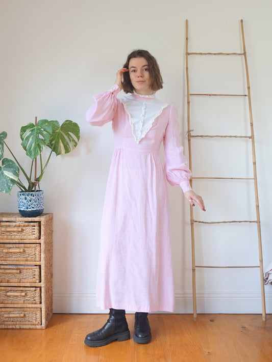 Pink Gingham Maxi Dress - S