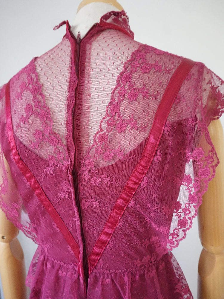 Dark Pink Lace Nightdress - XS