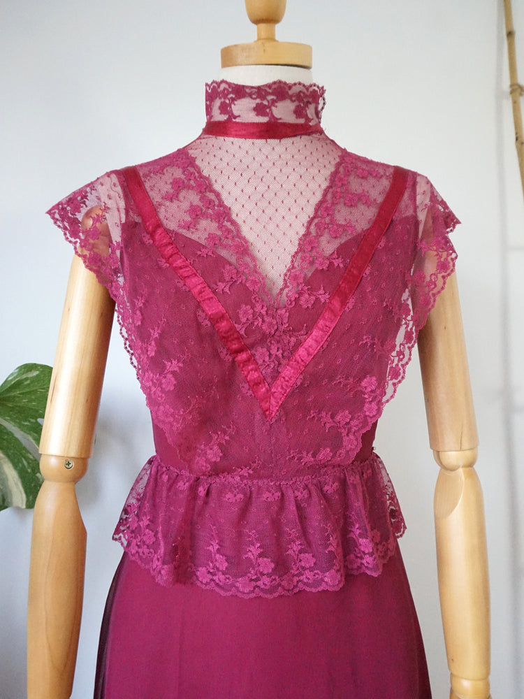 Dark Pink Lace Nightdress - XS