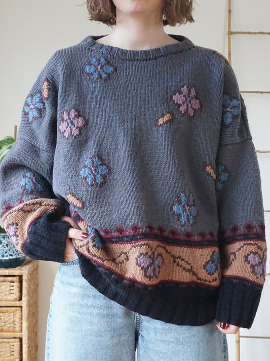Floral Boxy Chunky Wool Jumper - XL