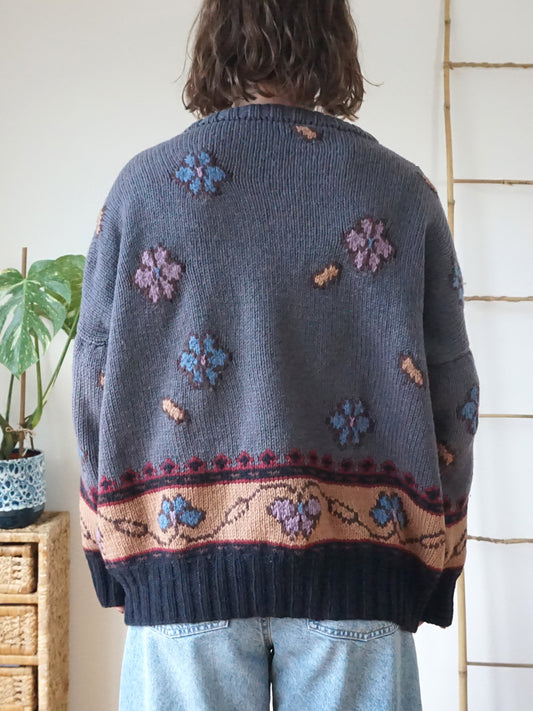Floral Boxy Chunky Wool Jumper - XL