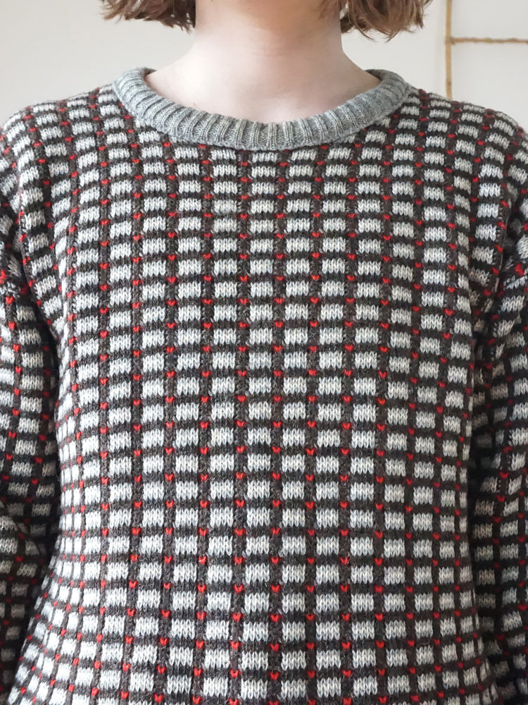 Grey Patterned Wool Jumper - M