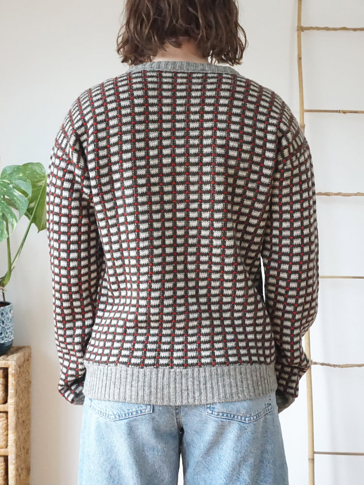 Grey Patterned Wool Jumper - M