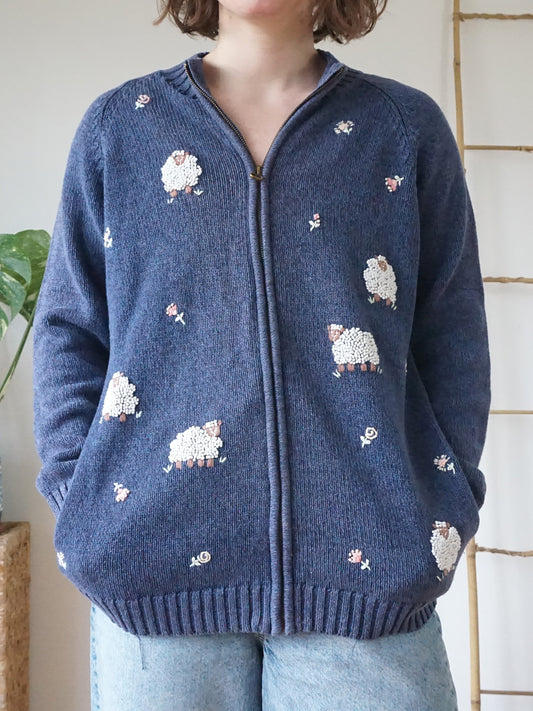 Tulchan Sheep Embroidered Cardigan - L