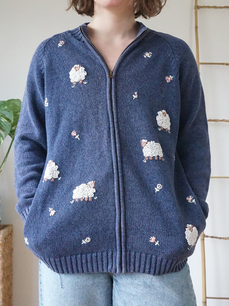 Tulchan Sheep Embroidered Cardigan - L