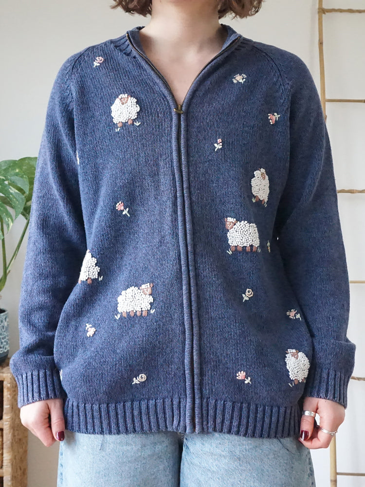 Tulchan Sheep Embroidered Cardigan - L