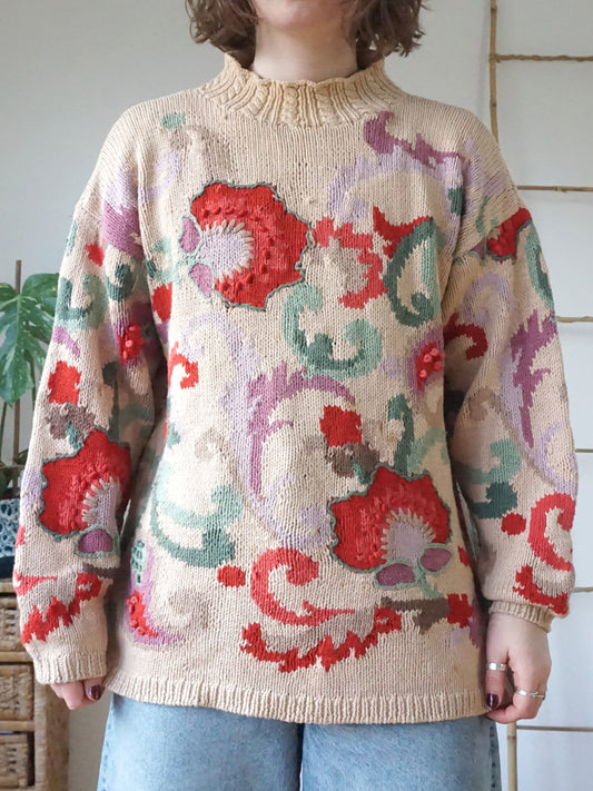 Chunky Cotton Floral Jumper - L