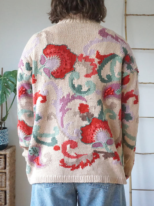 Chunky Cotton Floral Jumper - L