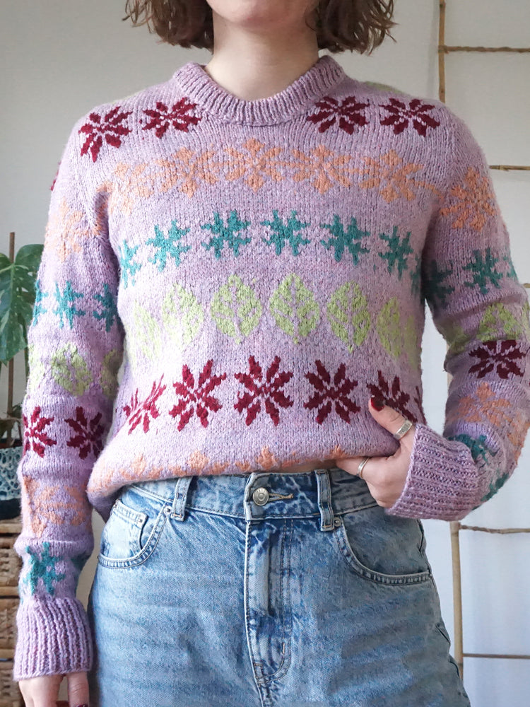 Pink Leaf Patterned Jumper - S