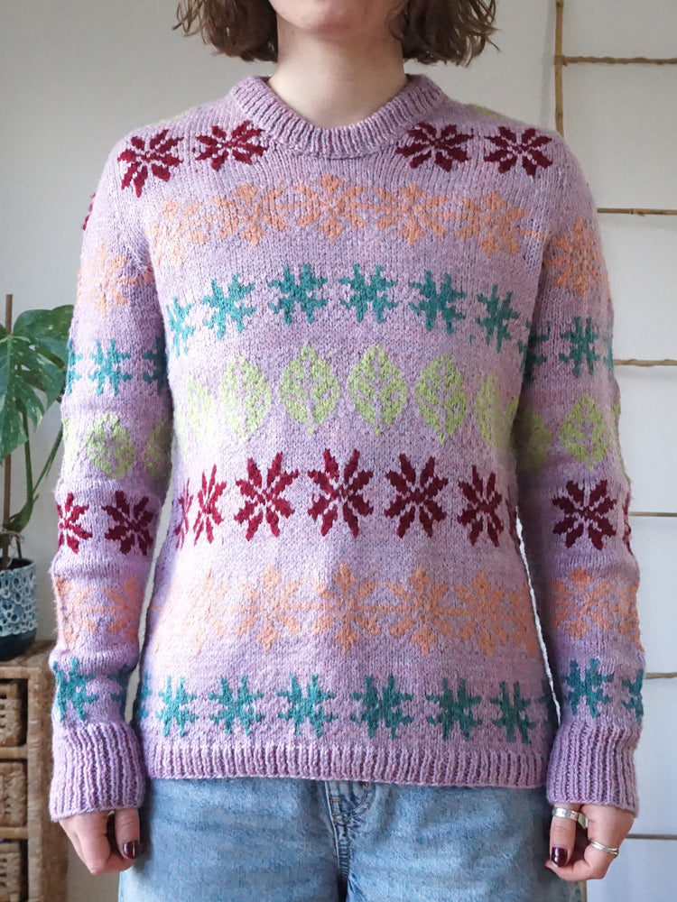 Pink Leaf Patterned Jumper - S