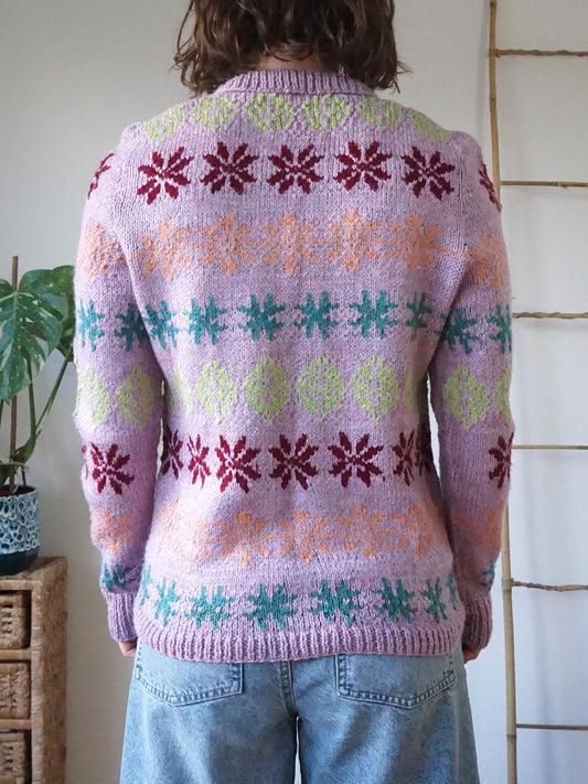 Pink Leaf Patterned Jumper - S