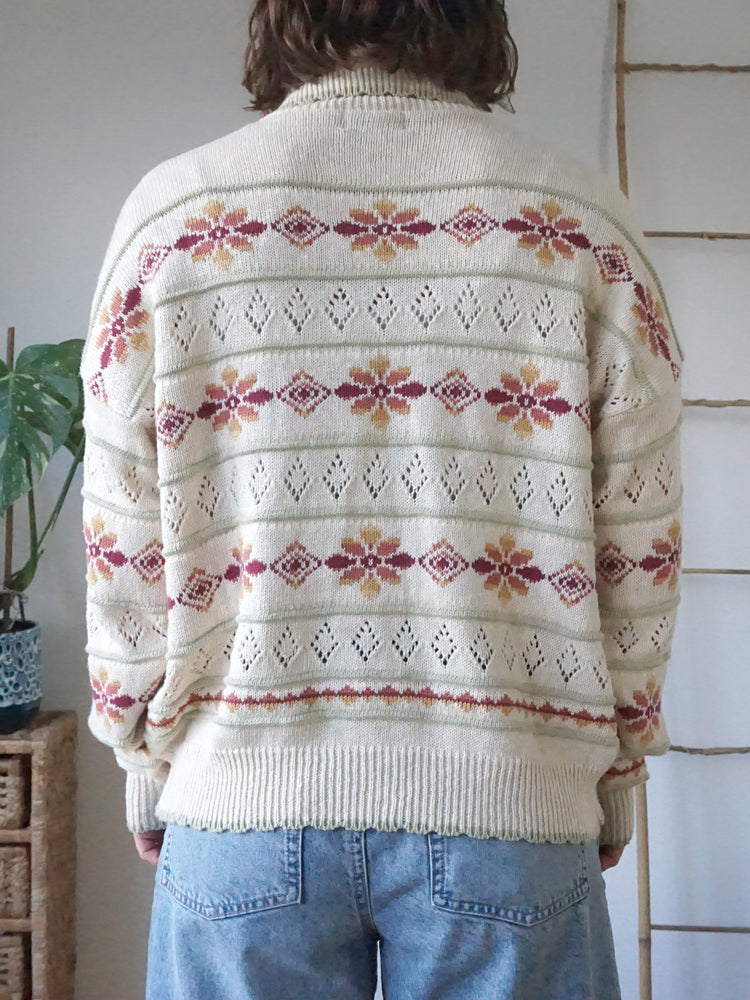 Collared Cotton Patterned Jumper - M