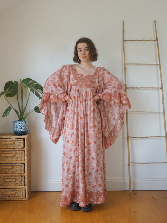 Waterfall Sleeve Floral Dress - XS