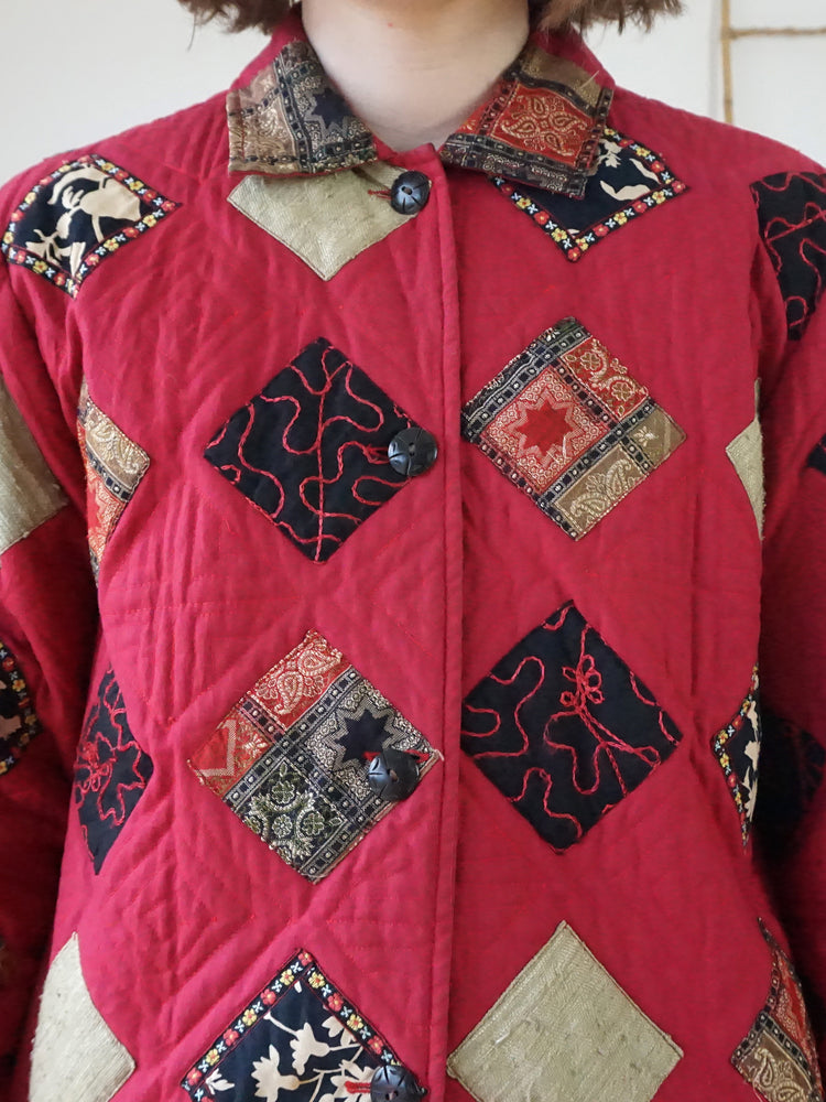 Red Quilted Patchwork Jacket - L