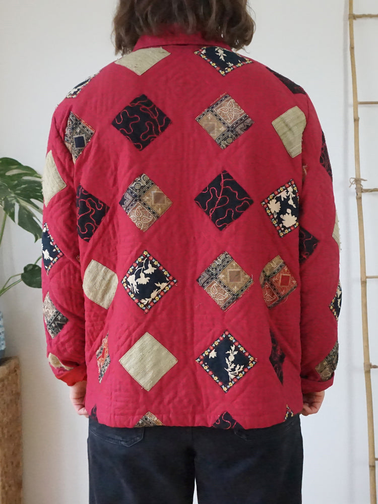 Red Quilted Patchwork Jacket - L