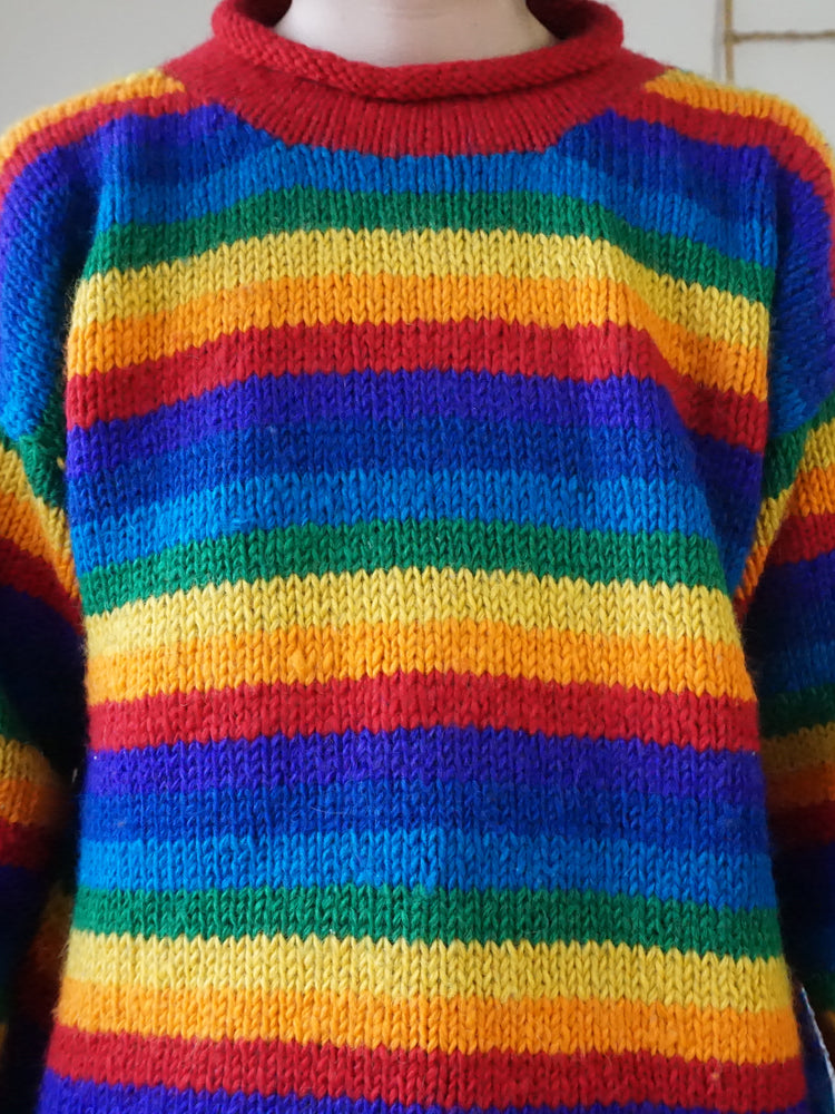 Rainbow Striped Chunky Wool Jumper - L