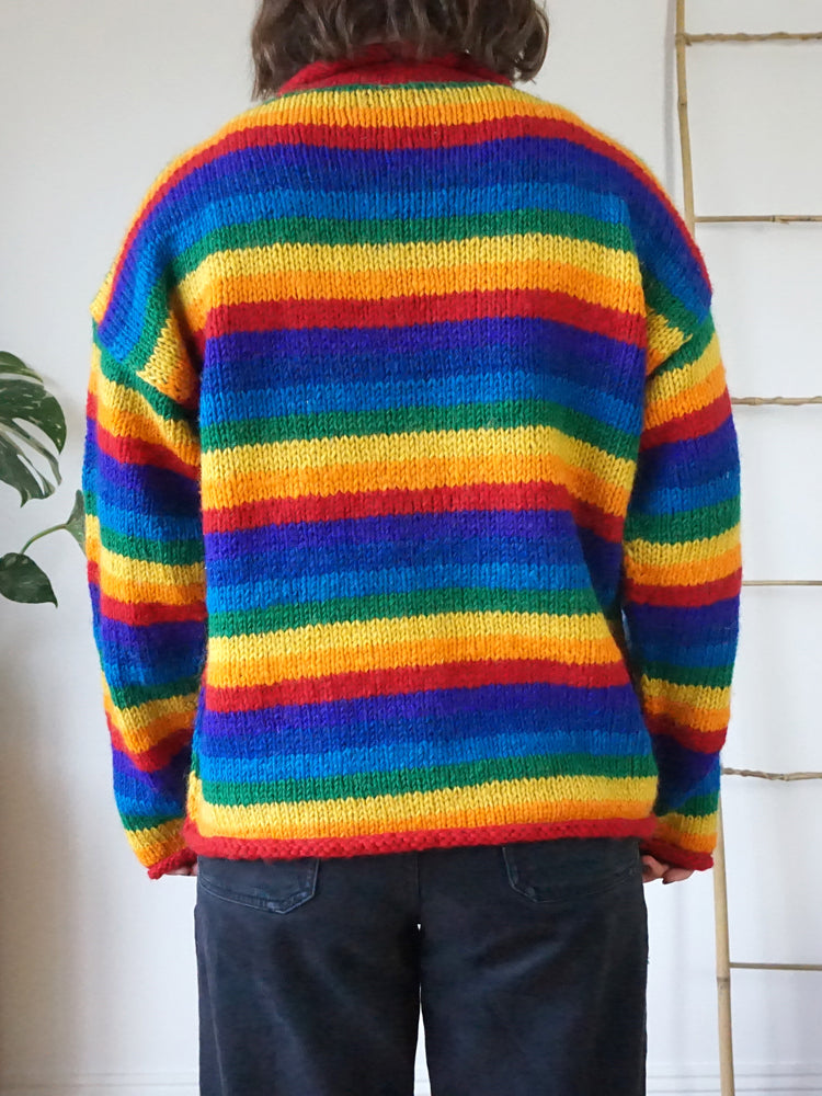 Rainbow Striped Chunky Wool Jumper - L