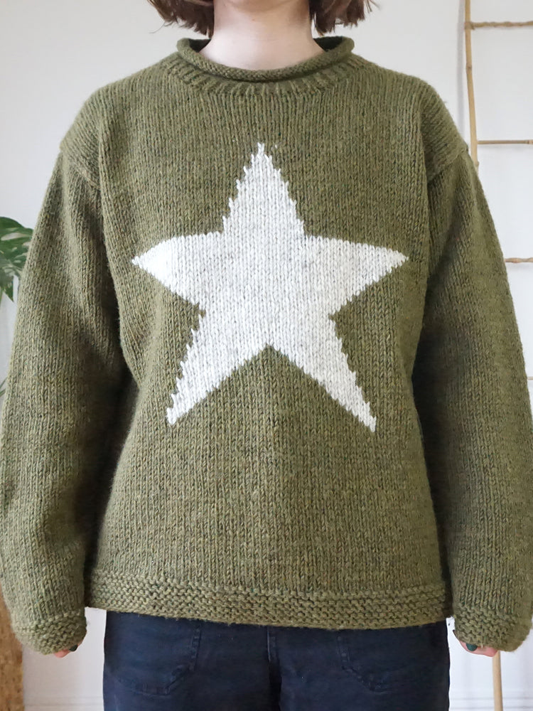 Khaki Star Wool Jumper - L
