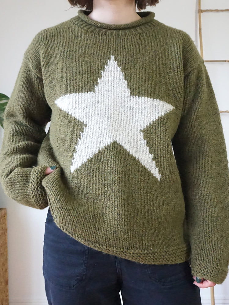 Khaki Star Wool Jumper - L