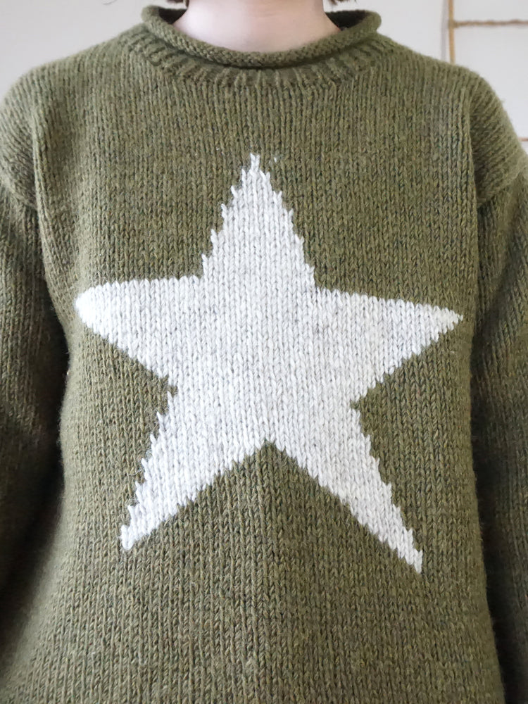 Khaki Star Wool Jumper - L