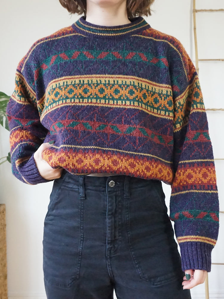 Purple Patterned Grandad Jumper - M/L