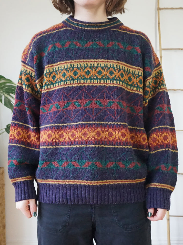 Purple Patterned Grandad Jumper - M/L
