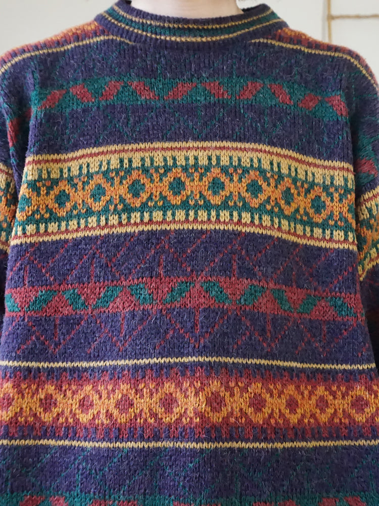 Purple Patterned Grandad Jumper - M/L