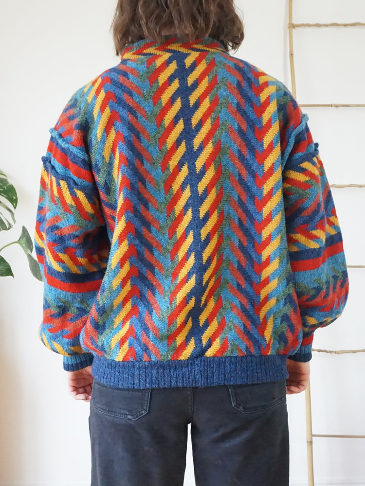 Balloon Sleeve Patterned Cardigan - L