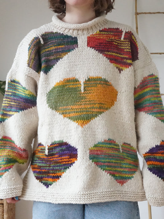 Colourful Heart Patterned Jumper - XL