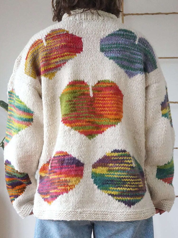 Colourful Heart Patterned Jumper - XL