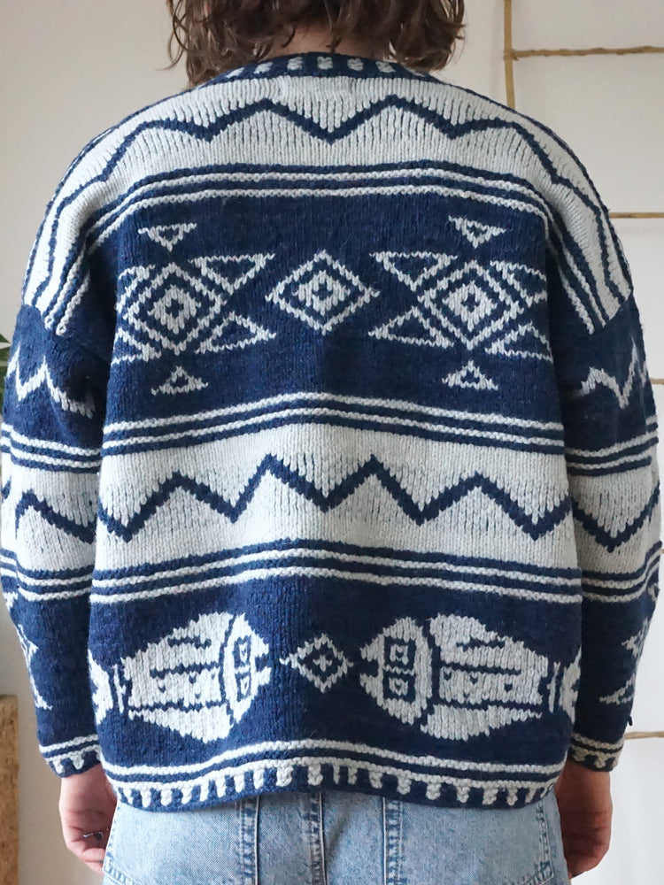 Amano Navy Patterned Cardigan - L