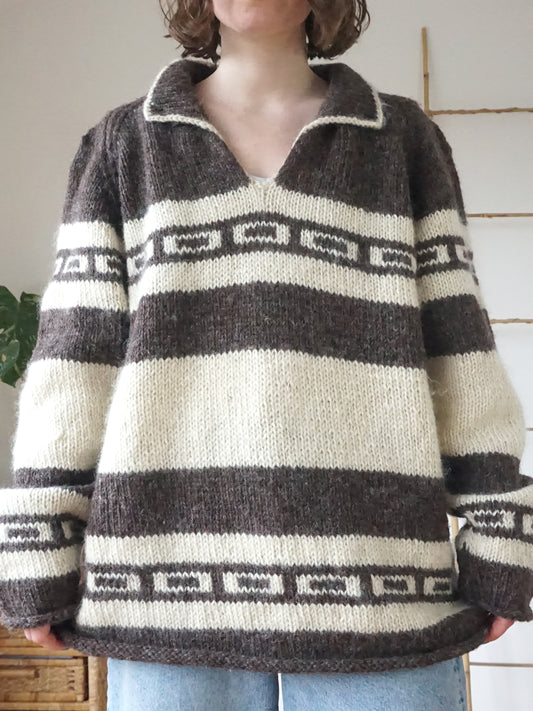 Slouchy Collared Wool Jumper - XL