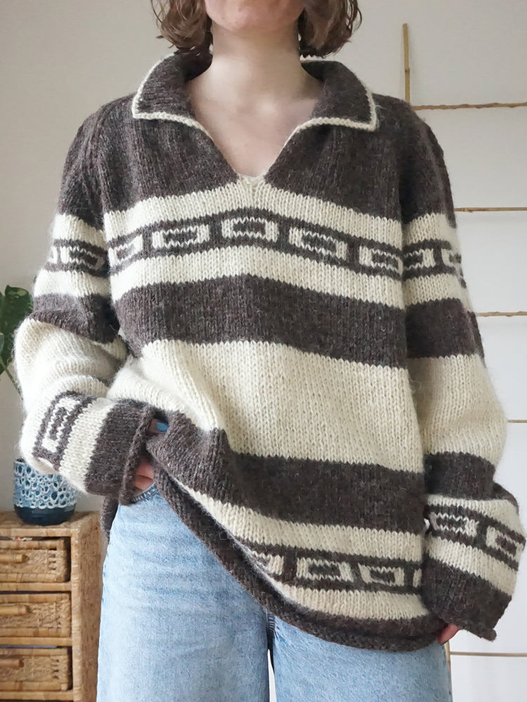 Slouchy Collared Wool Jumper - XL